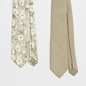 NEW H&M Men's 2-pack Satin Ties Light khaki green/floral